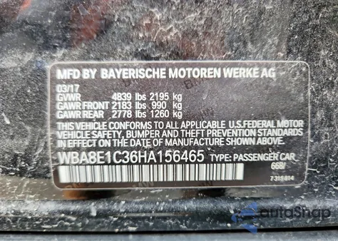 2017 BMW 330E z USA, uszkodzony, nr VIN WBA8E1C36HA156465